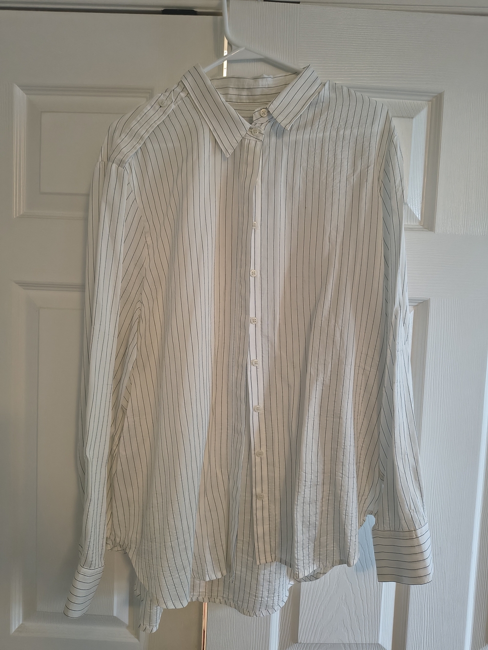 J. Crew White Shirt with Thin Black Pinstripes